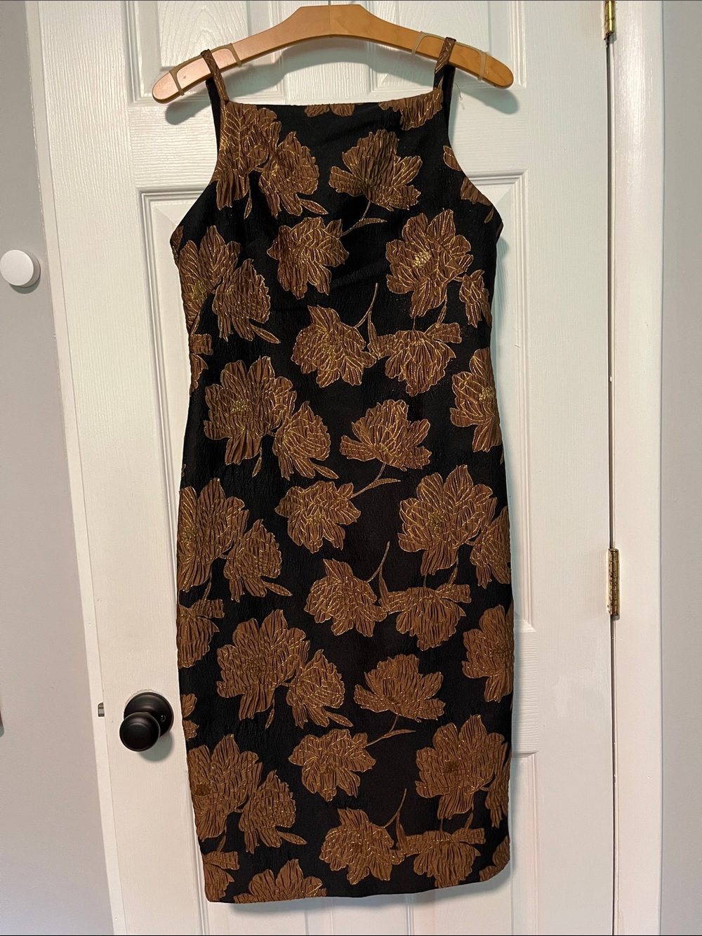 Donna Karan Black with Gold Floral Midi Dress